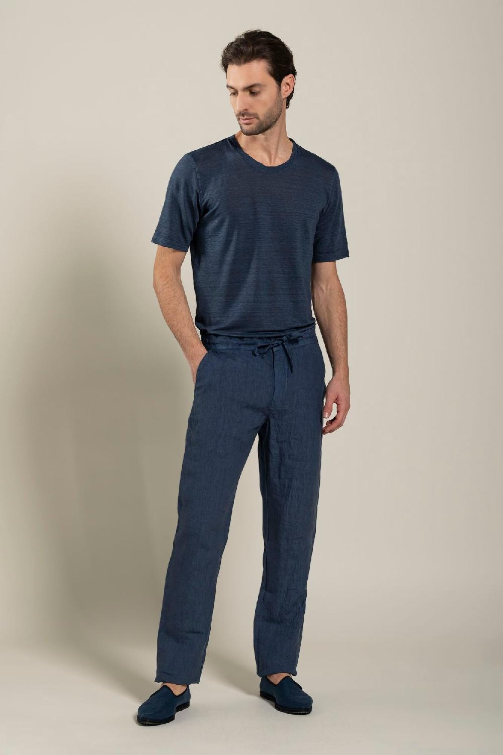 120% Lino Man Navy Drawstring Pant