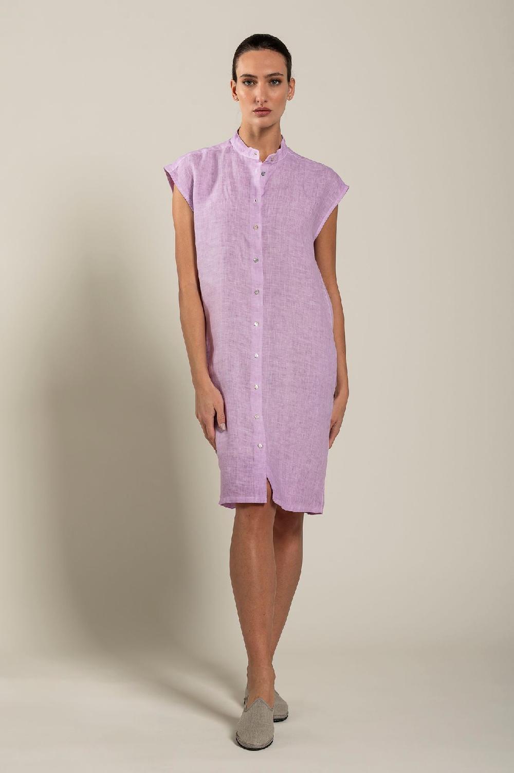 120% Lino Mandarin Collar Dress