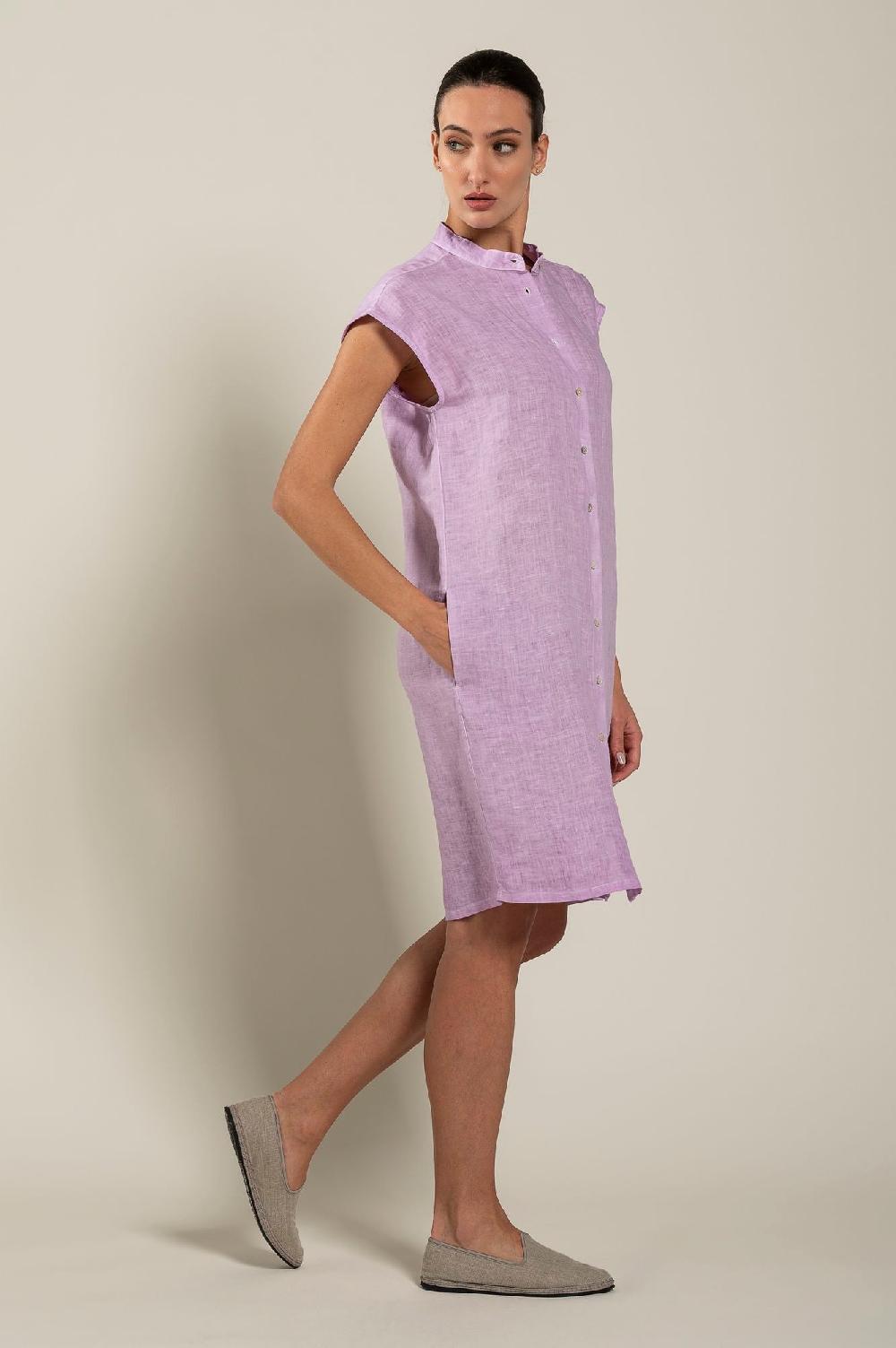 120% Lino Mandarin Collar Dress