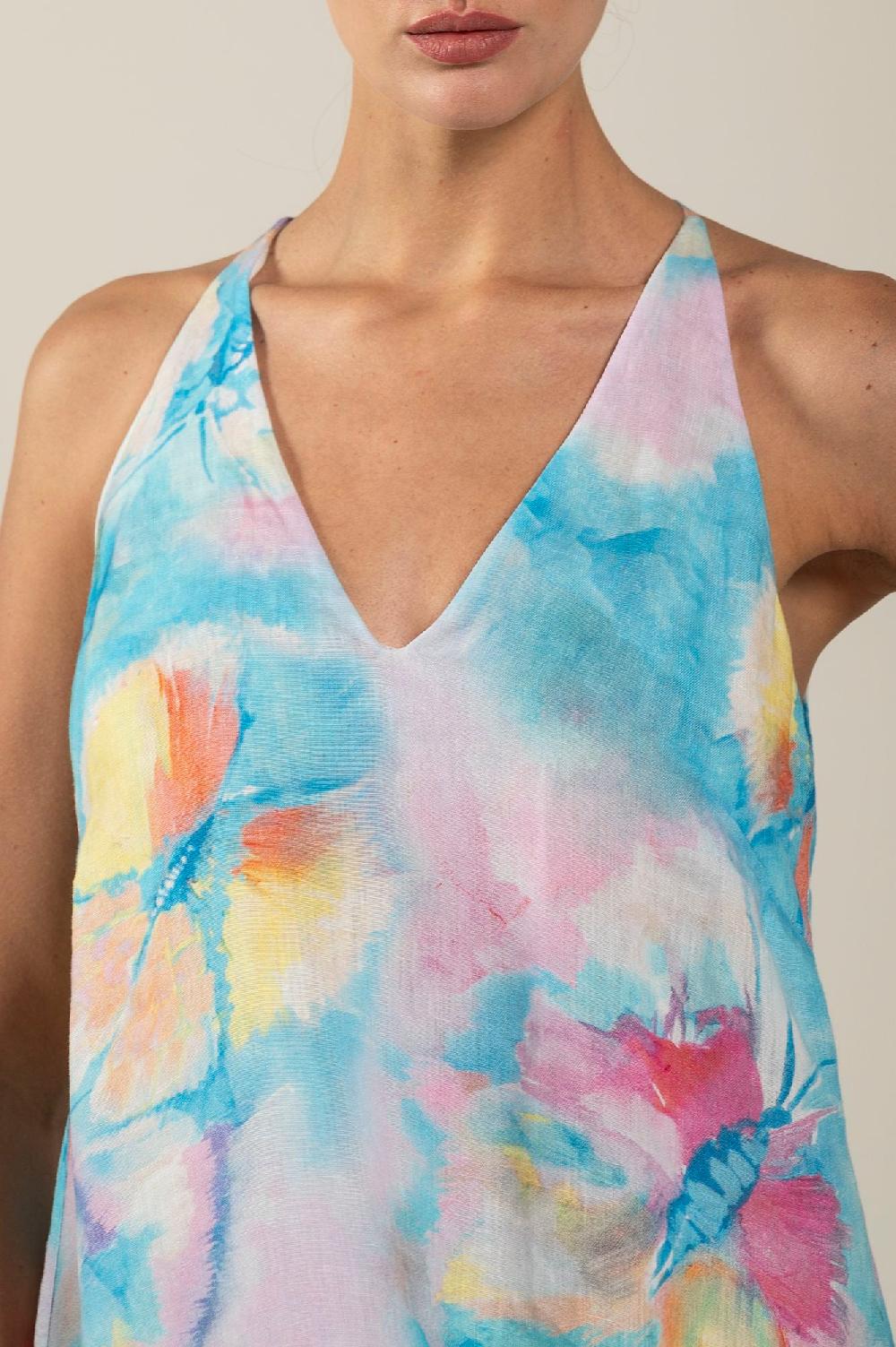 120% Lino Maxi Butterfly Print Dress