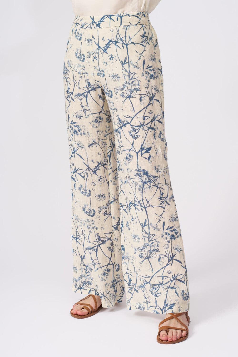 120% Lino Pant With Blue Micro Floral Printed