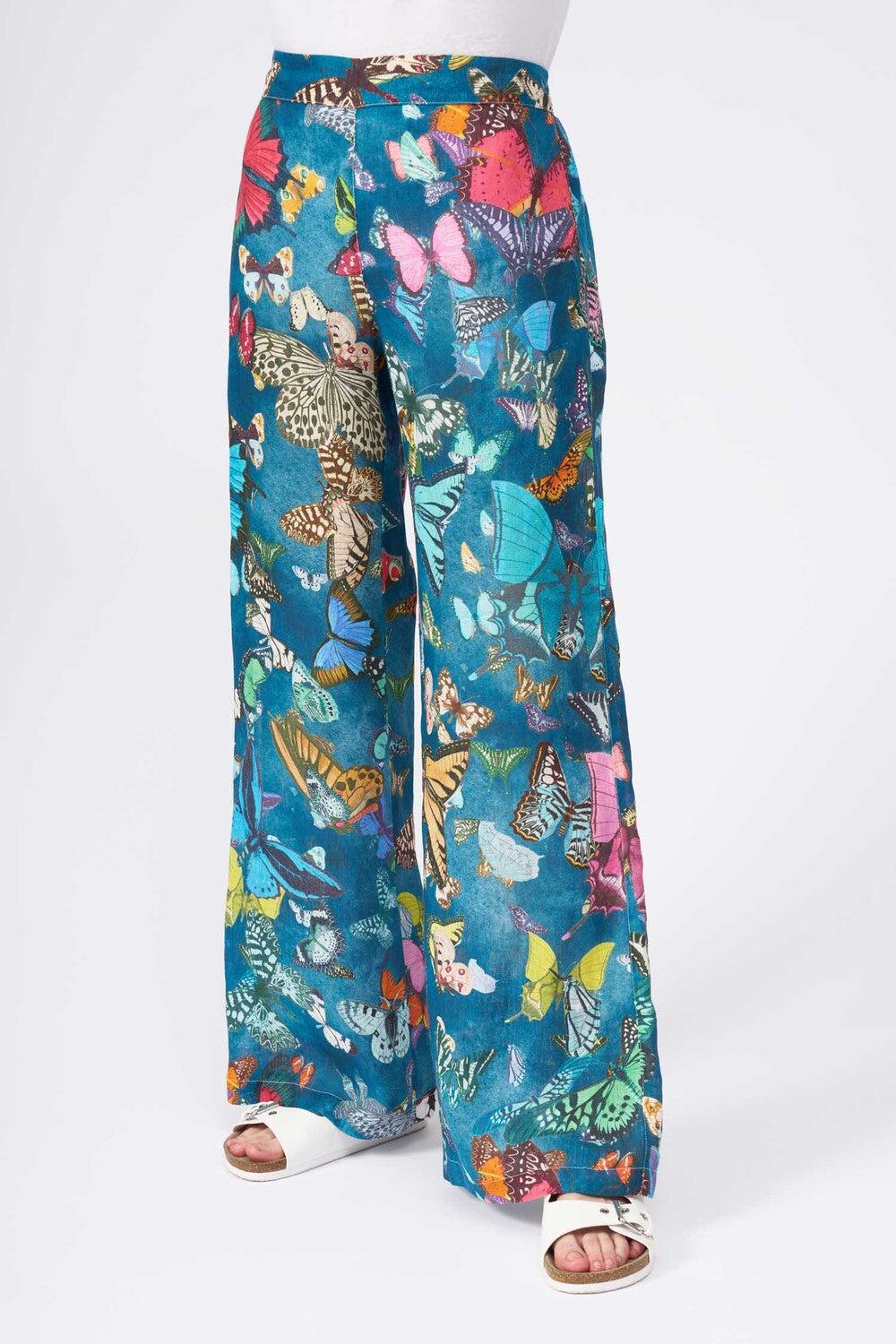 120% Lino Pant With Butterfly Printed