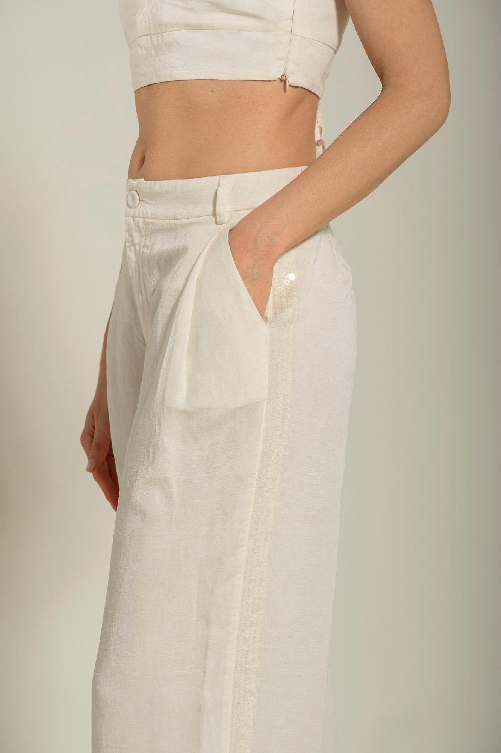 120% Lino Pant With Side Sequin Details