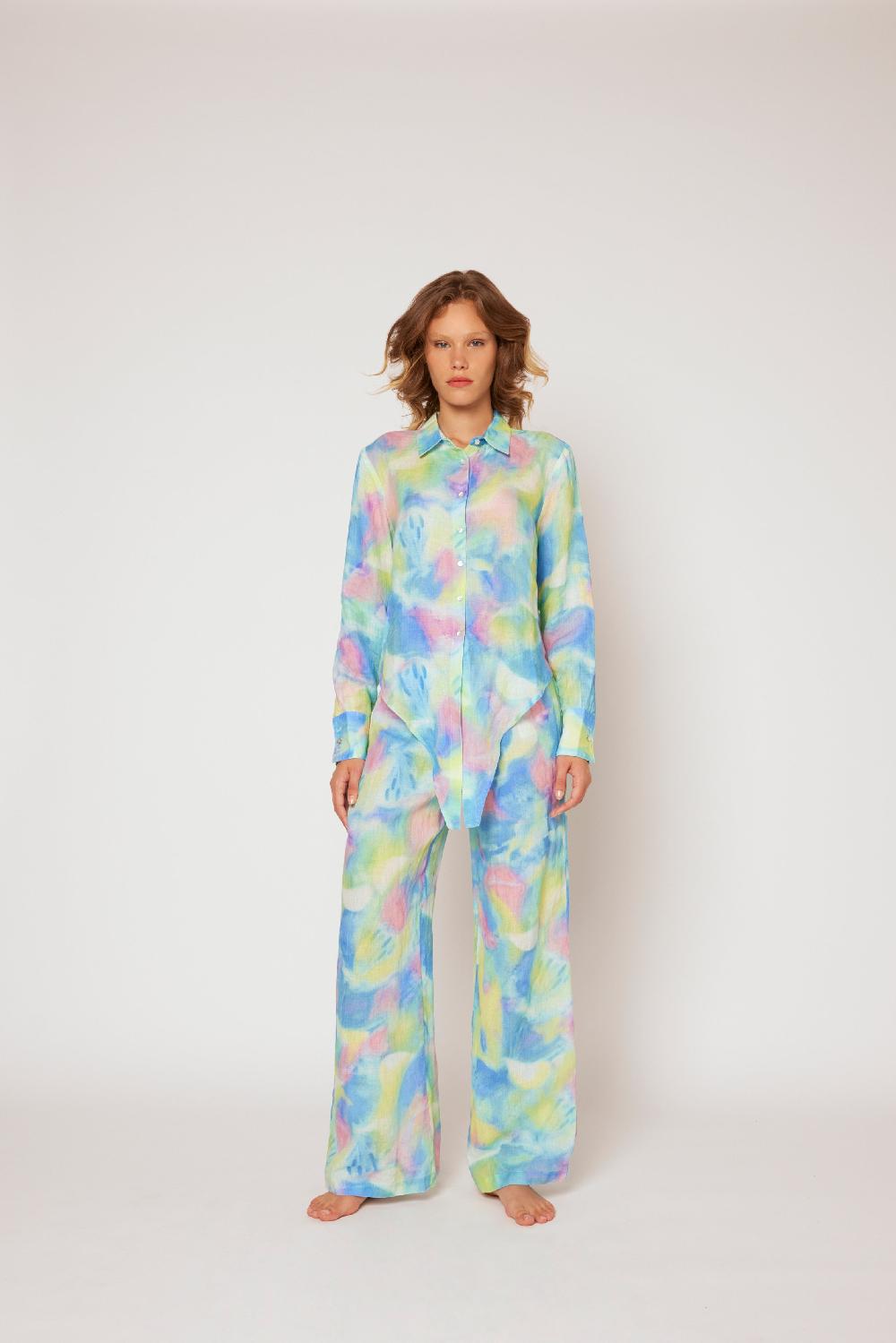 120% Lino Printed Tie-front Shirt