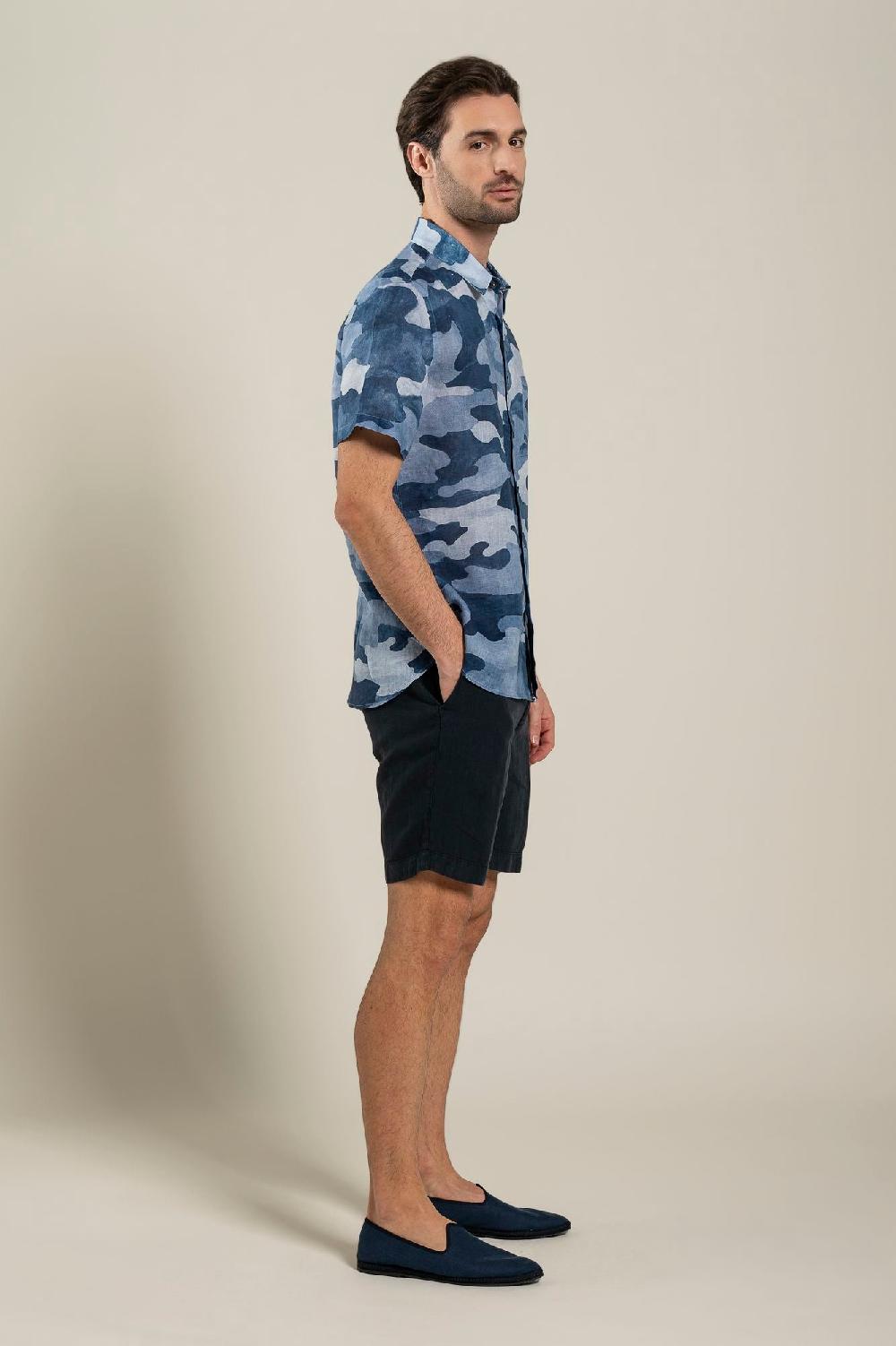 120% Lino Regular Fit Camo Print Shirt