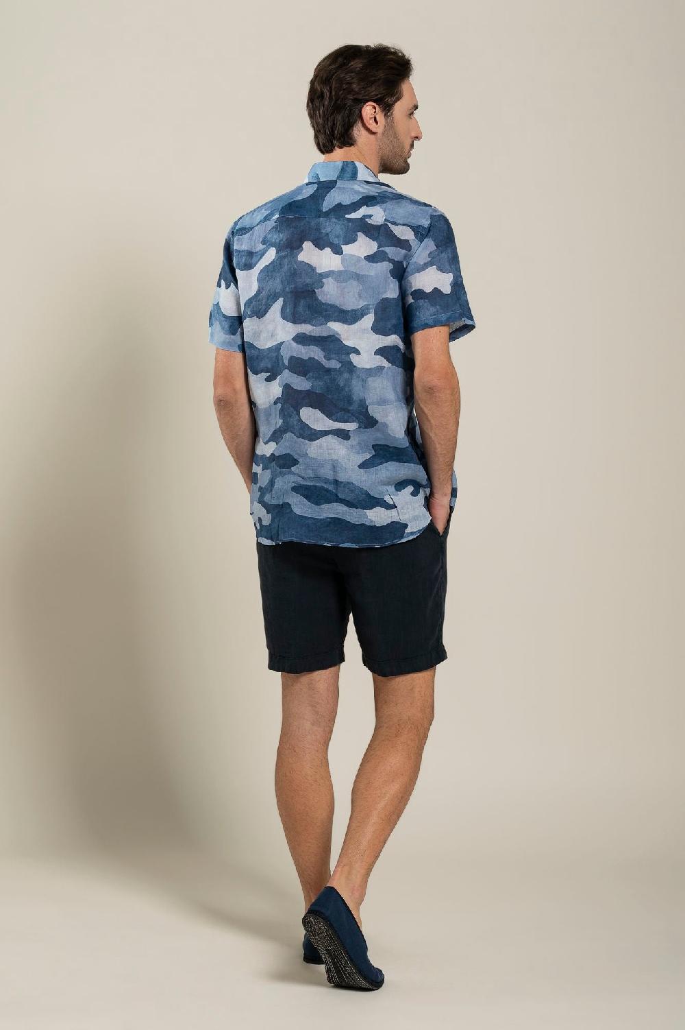 120% Lino Regular Fit Camo Print Shirt