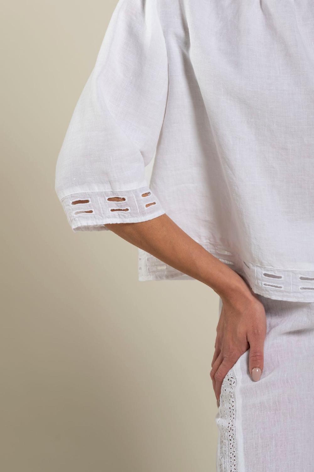 120% Lino Short Sleeve Boat-Neck Blouse