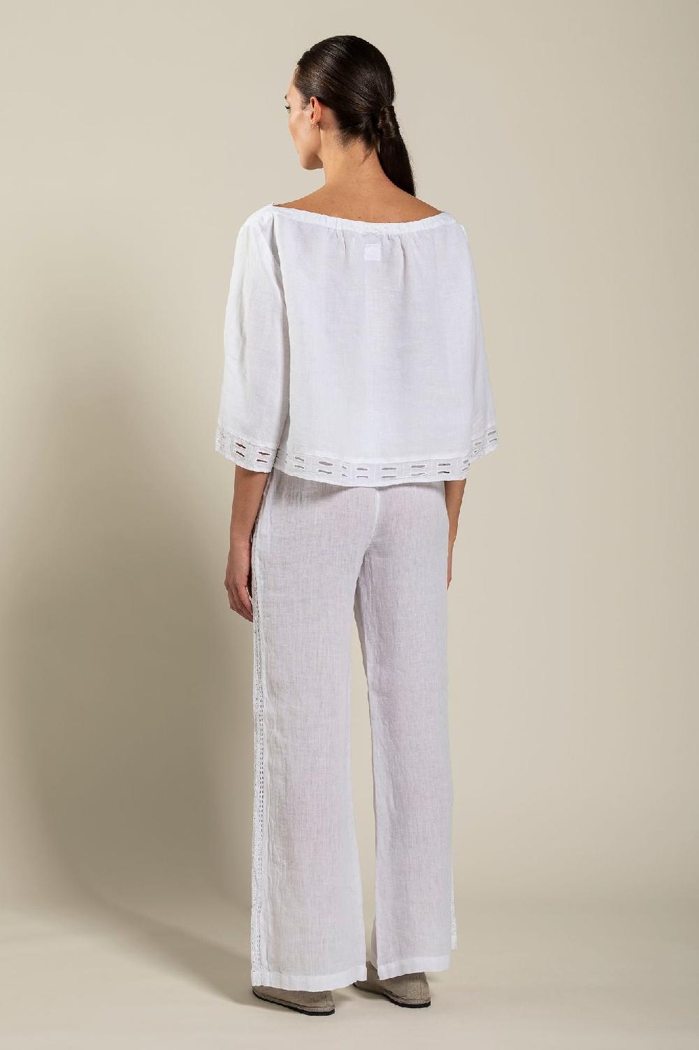 120% Lino Short Sleeve Boat-Neck Blouse