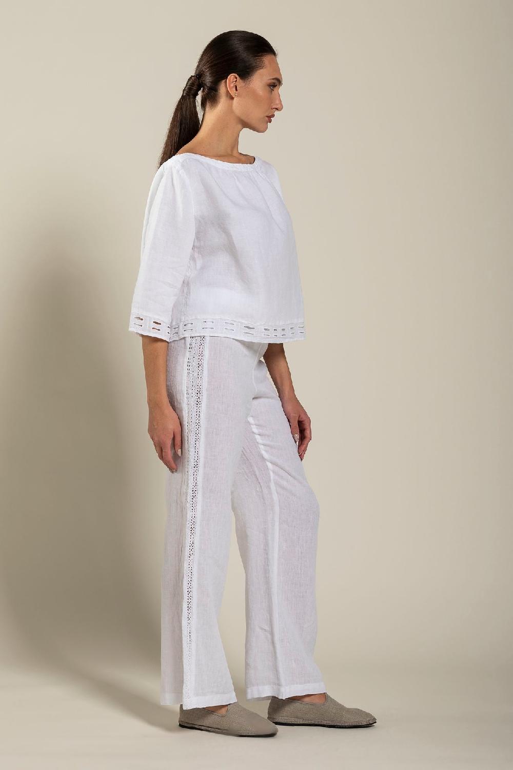 120% Lino Short Sleeve Boat-Neck Blouse