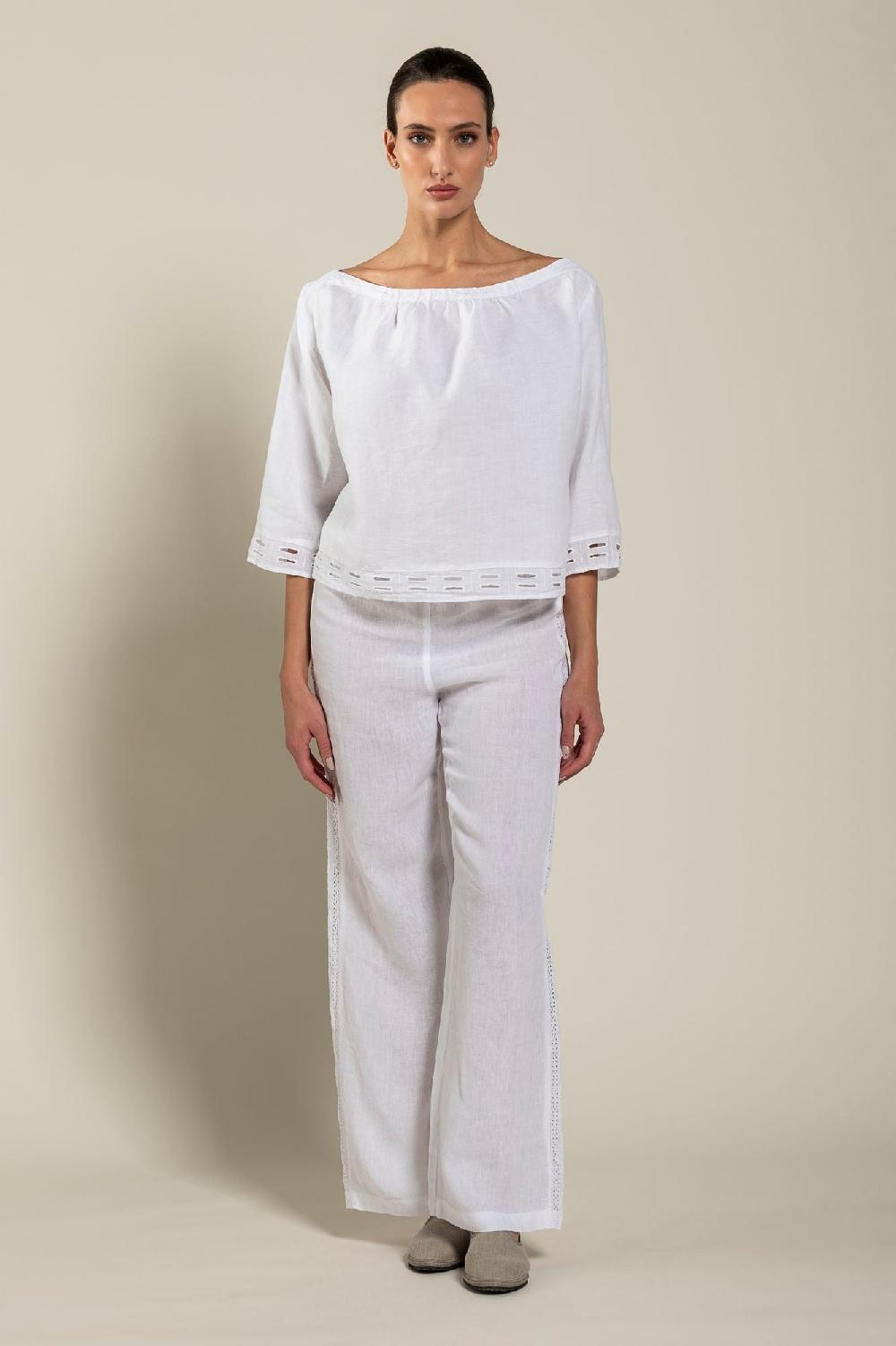 120% Lino Short Sleeve Boat-Neck Blouse