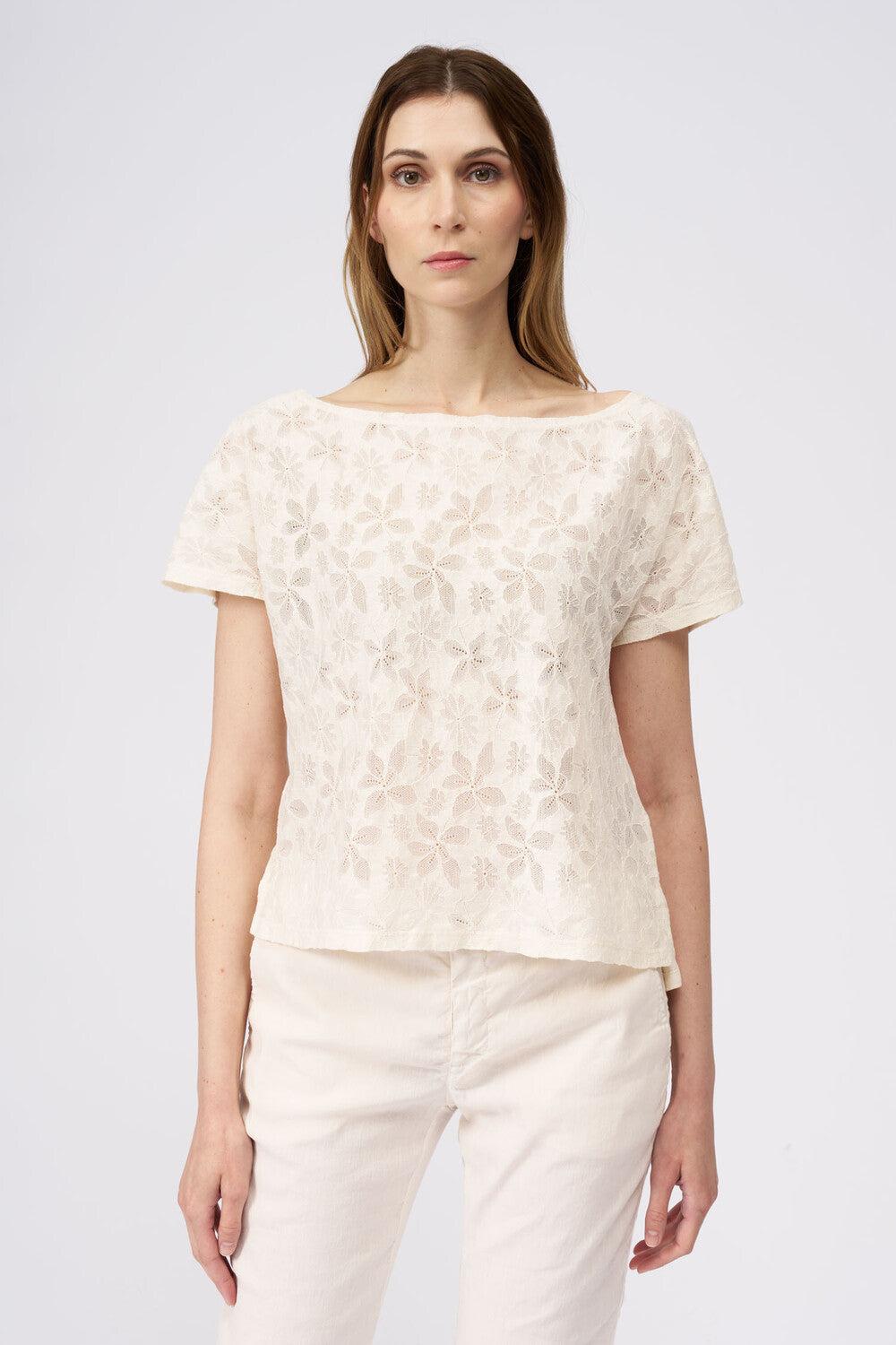 120% Lino Short Sleeve Lace Blouse