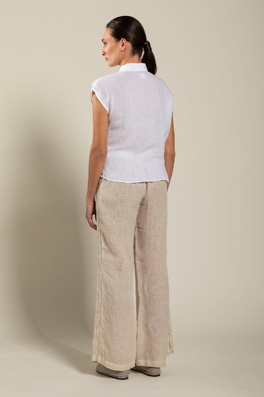 120% Lino Short-Sleeve Linen Shirt With Front Tie