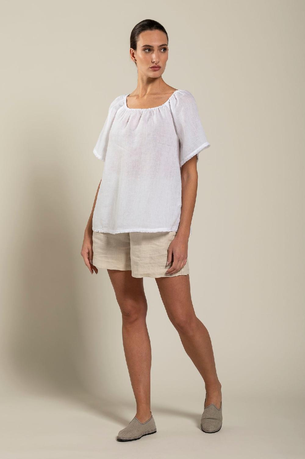 120% Lino Short Sleeve Woman Blouse