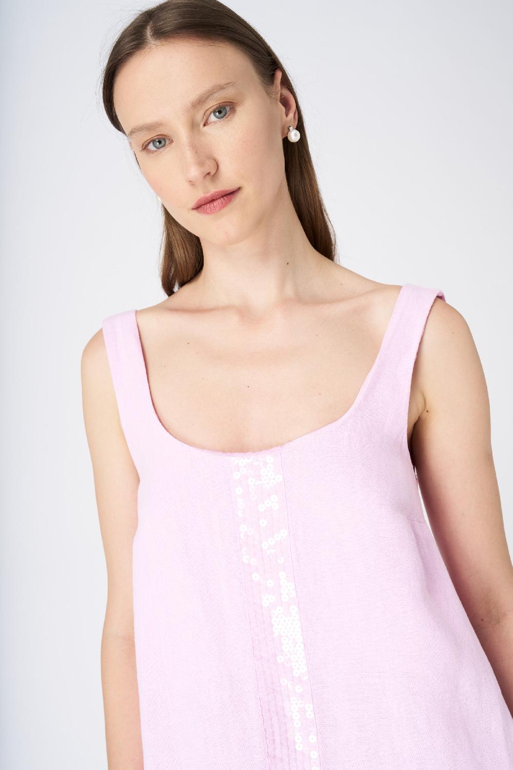 120% Lino Sleeveless A-Line Linen Shift Dress