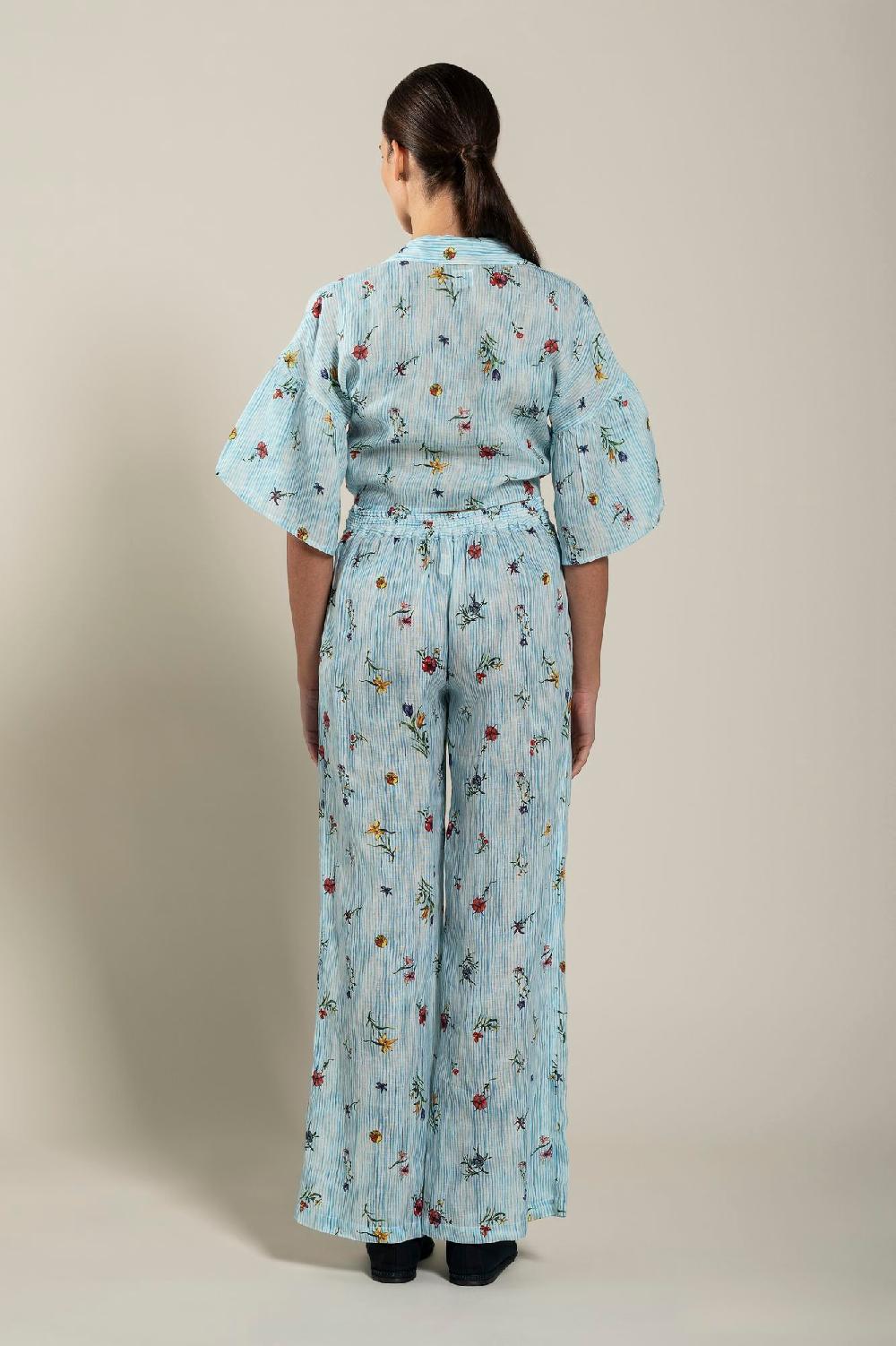 120% Lino Tie-Front Striped Shirt