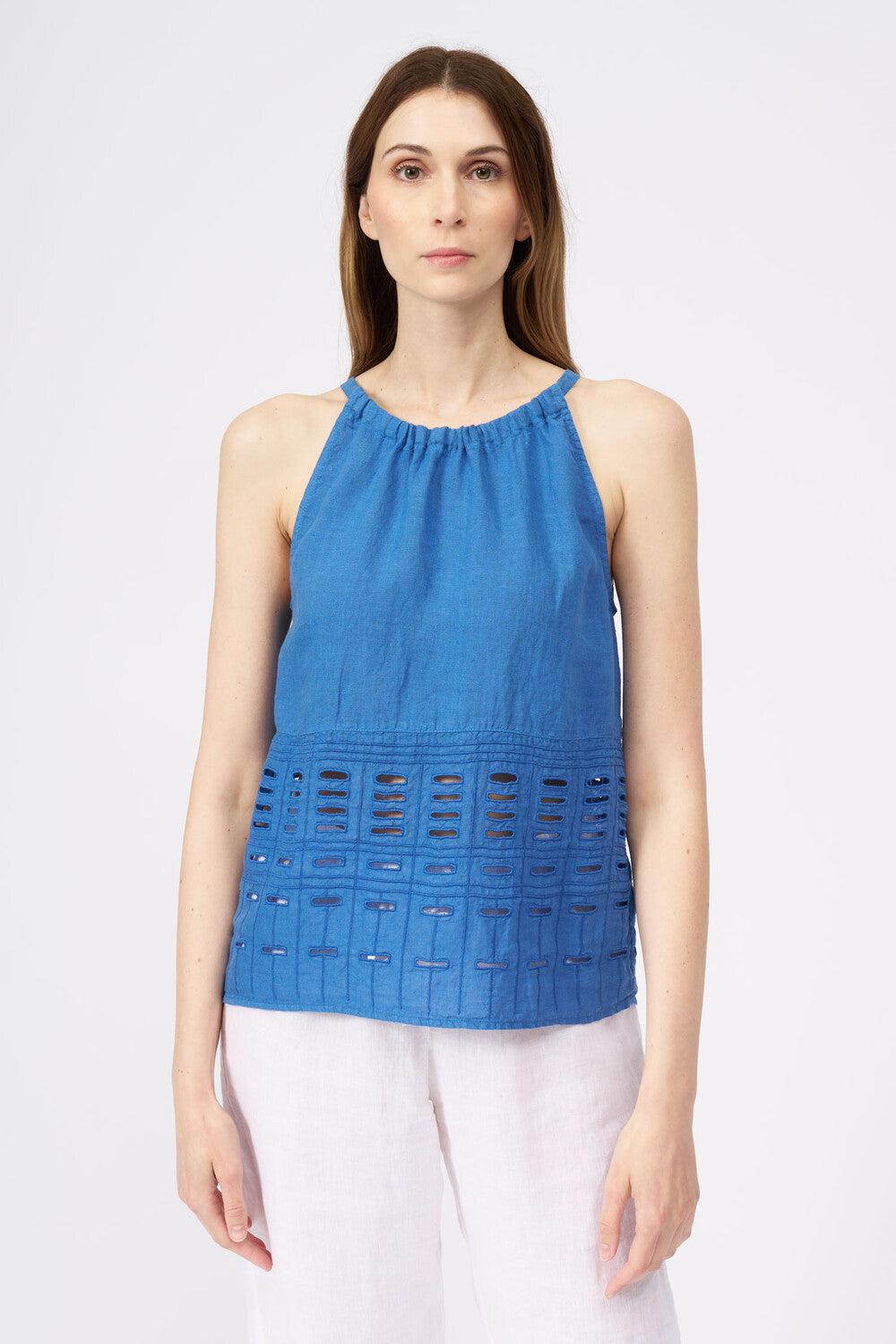 120% Lino Top with Embroidered Hem