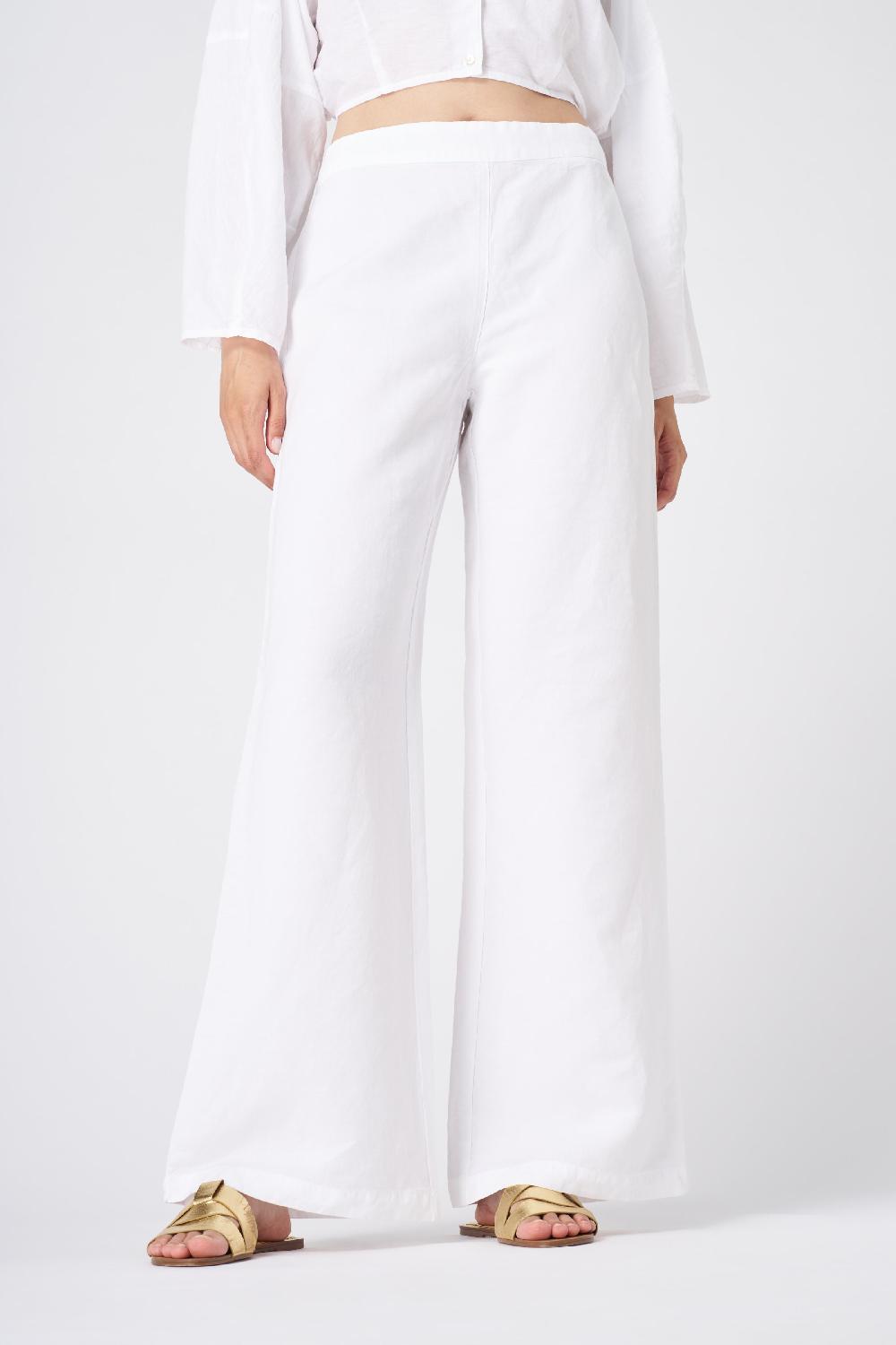 120% Lino Wide-Leg High-Waisted Linen Pants