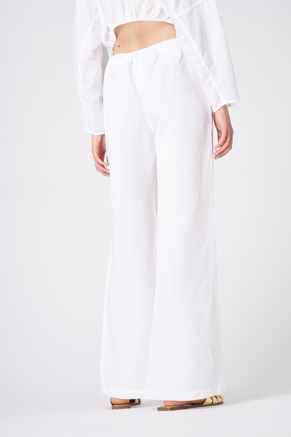 120% Lino Wide-Leg High-Waisted Linen Pants