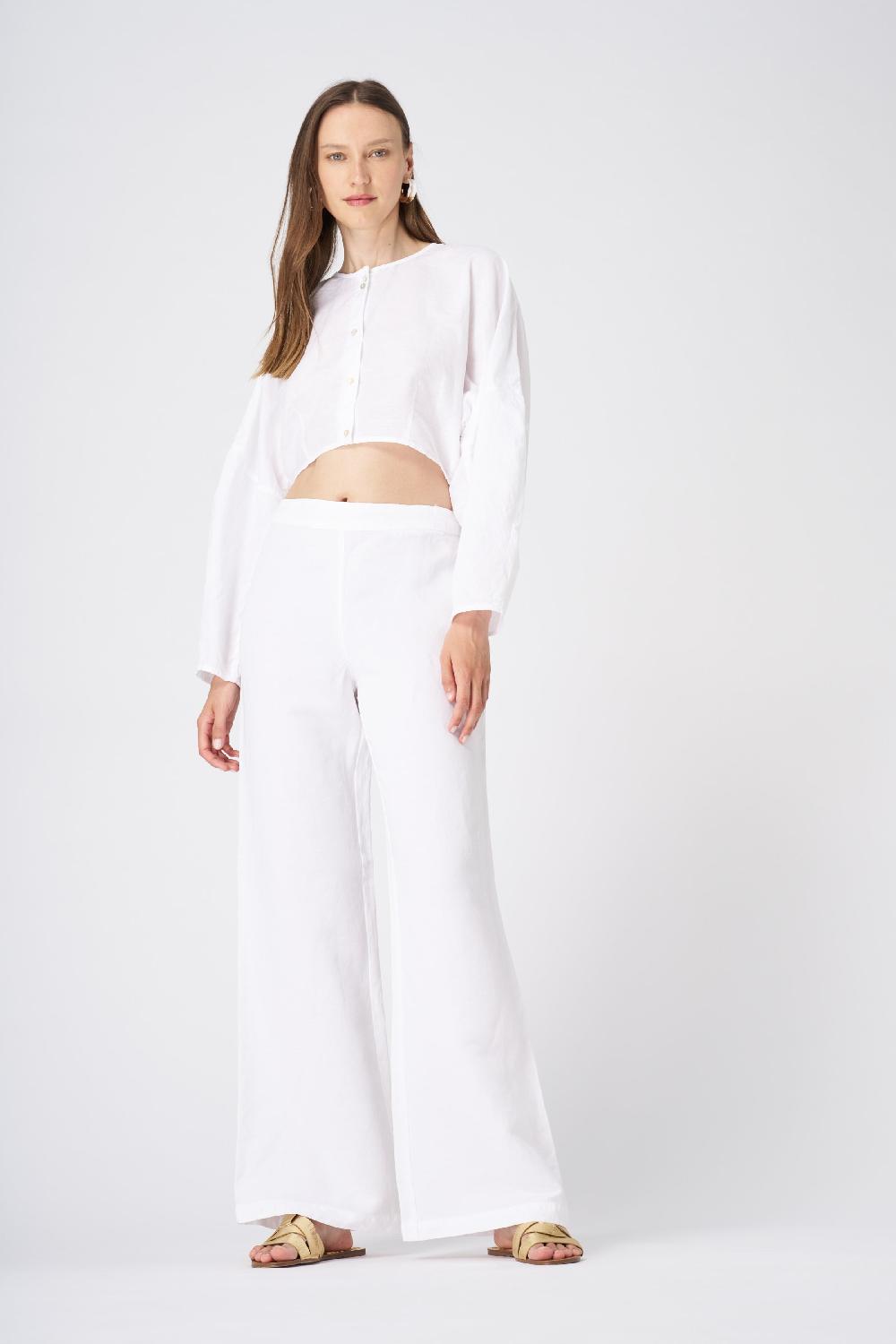 120% Lino Wide-Leg High-Waisted Linen Pants