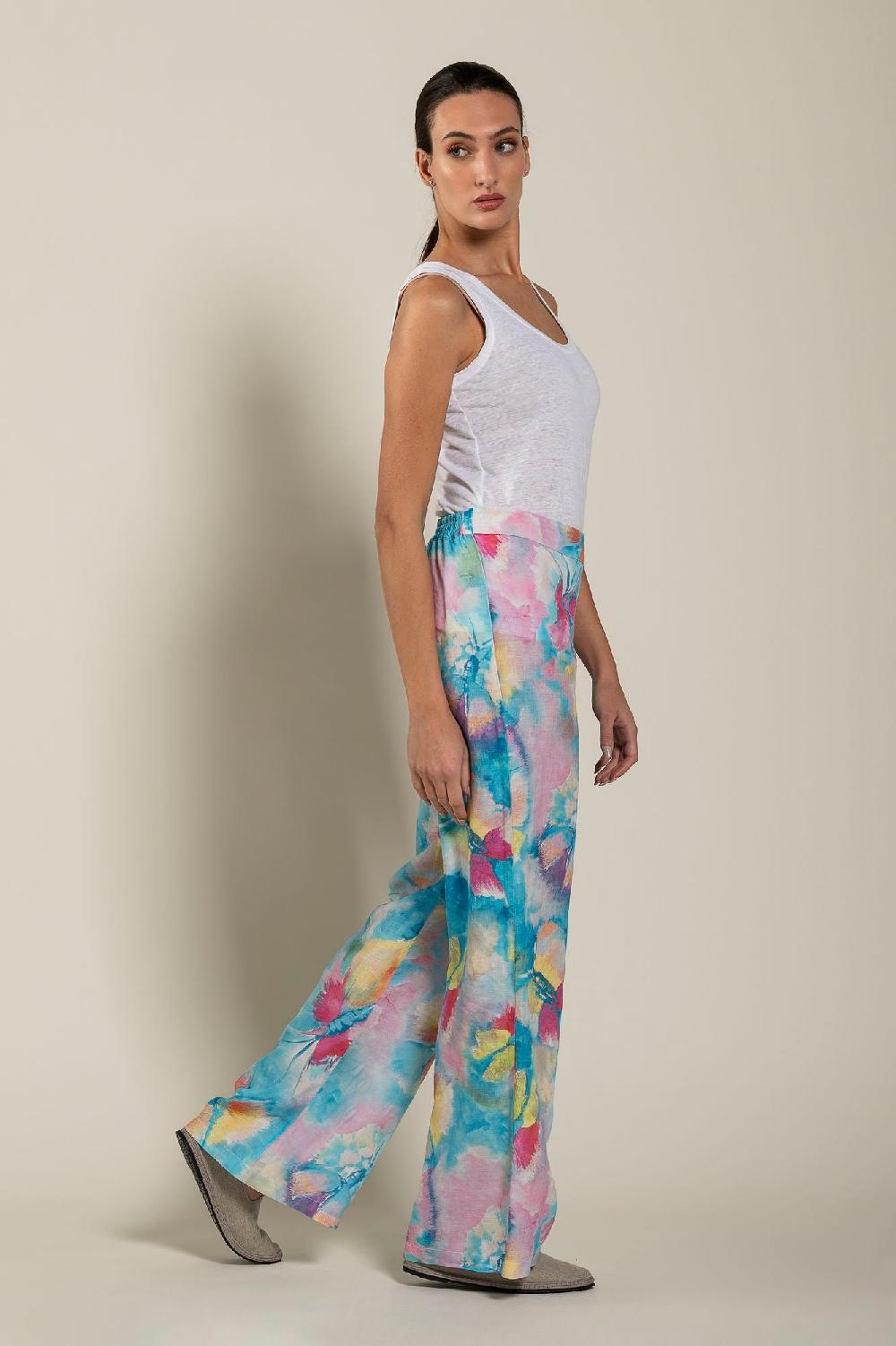 120% Lino Woman Butterfly Print Pant