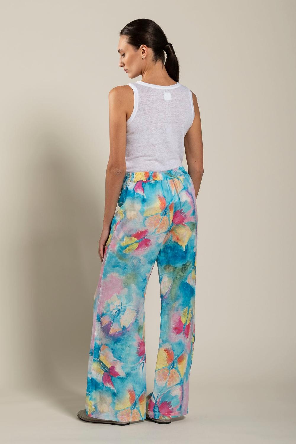 120% Lino Woman Butterfly Print Pant