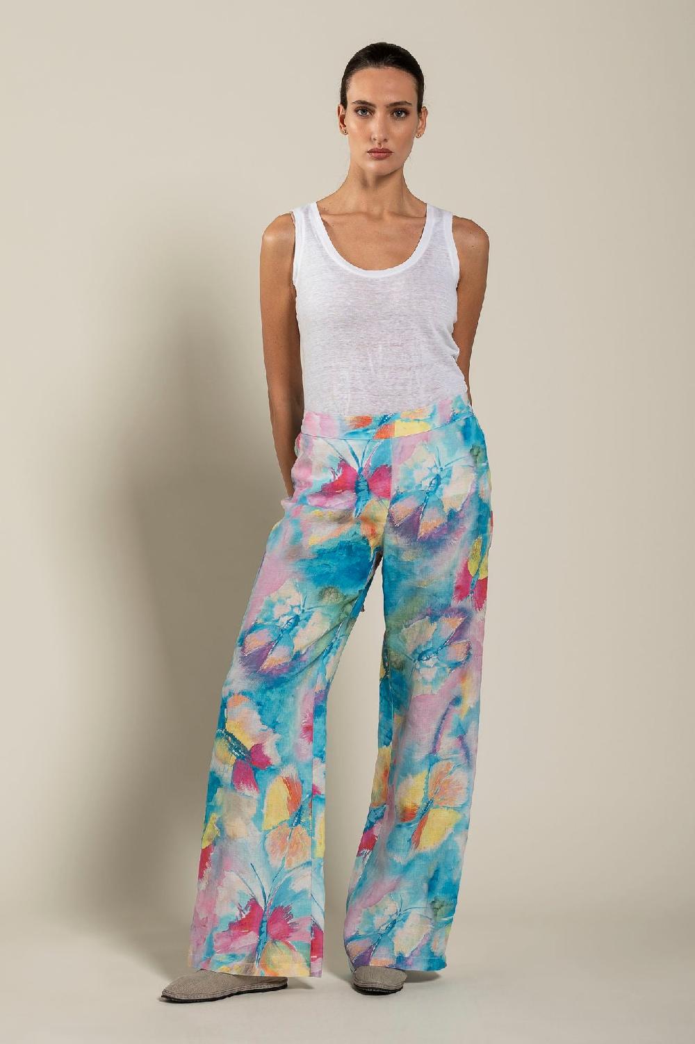 120% Lino Woman Butterfly Print Pant