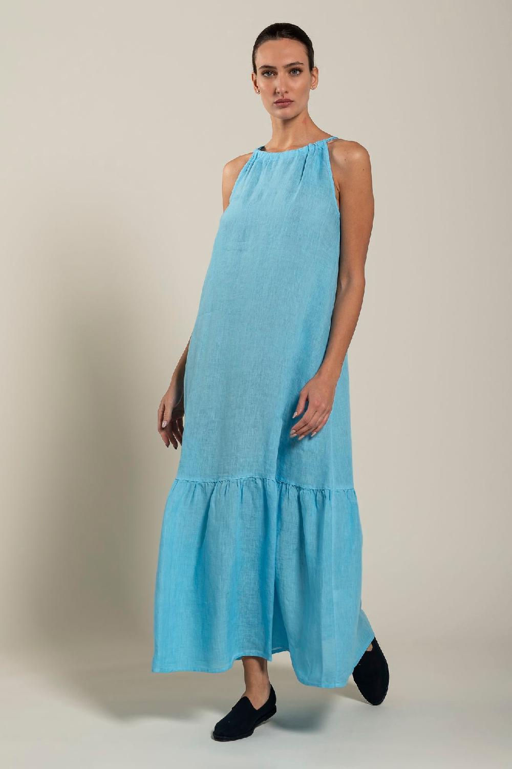 120% Lino Woman Crew Neck Maxi Dress