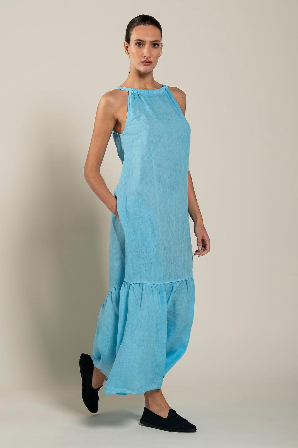 120% Lino Woman Crew Neck Maxi Dress