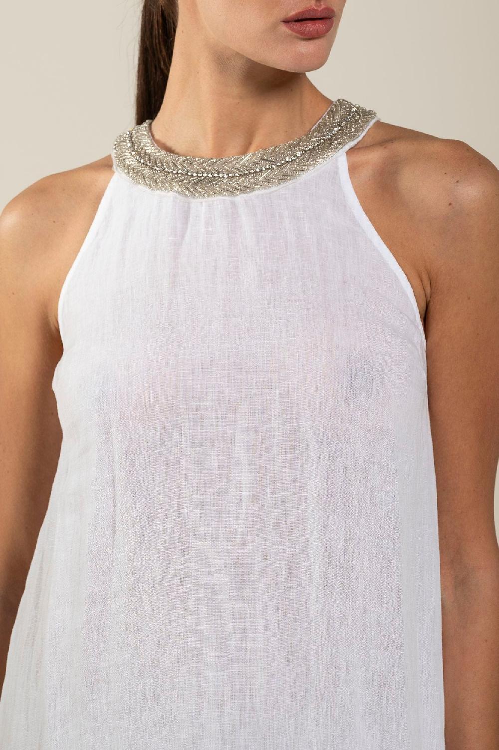 120% Lino Woman Crew Neck Of Paillettes Dress