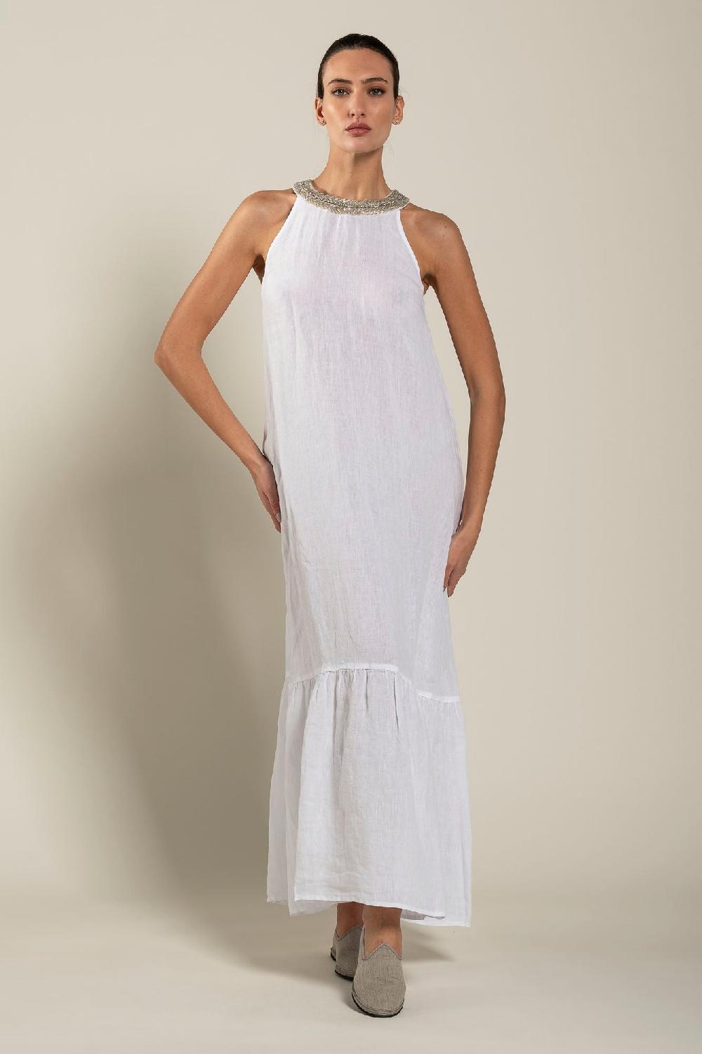 120% Lino Woman Crew Neck Of Paillettes Dress