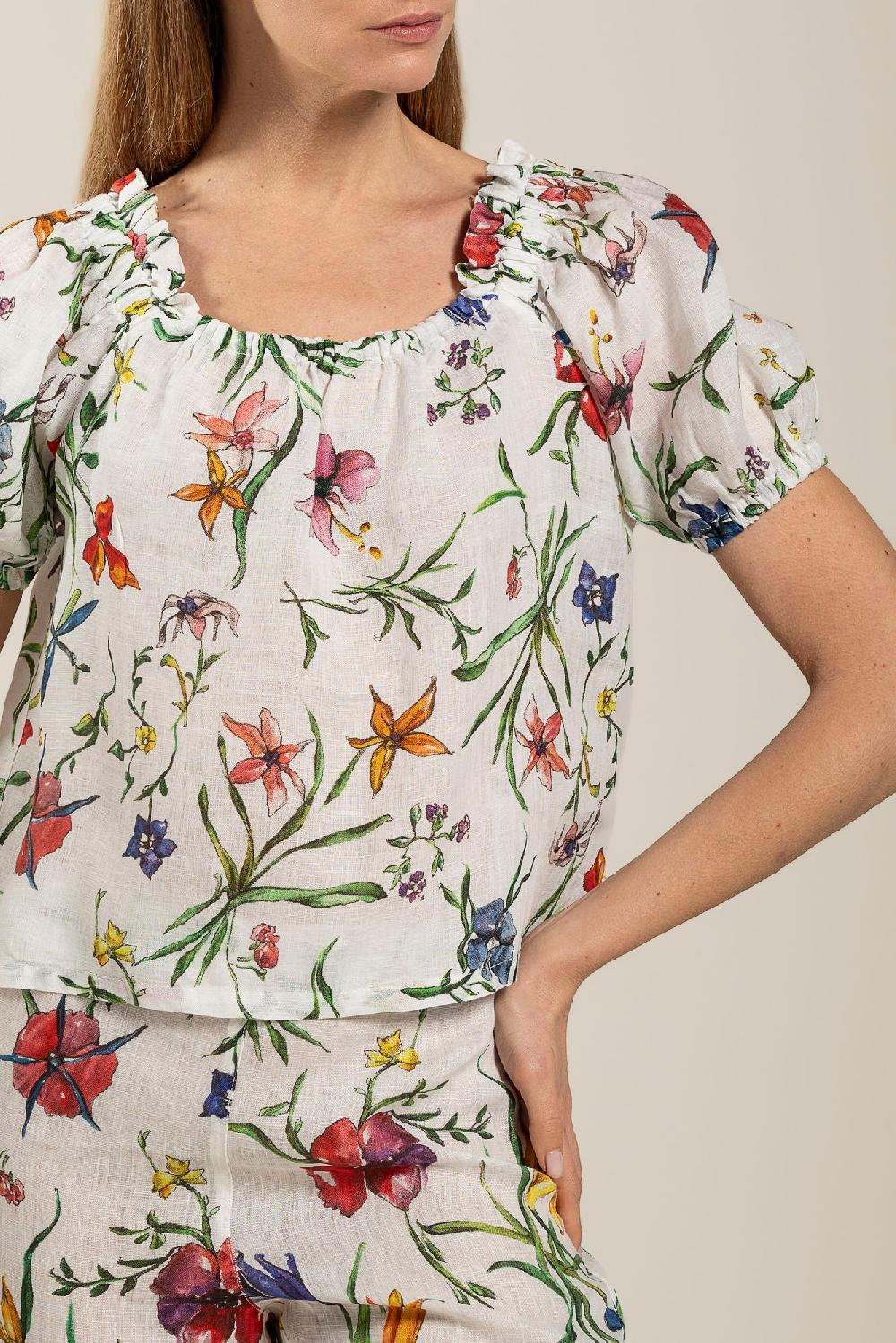 120% Lino Woman Provance Print Blouse