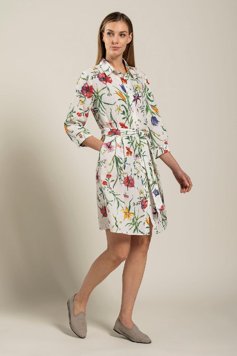 120% Lino Woman Provance Print Dress With Belt