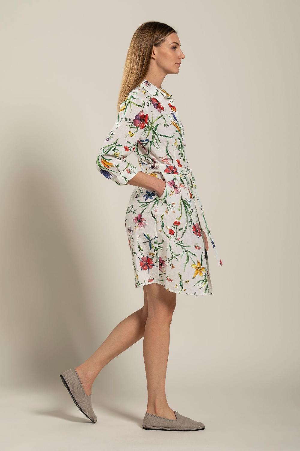 120% Lino Woman Provance Print Dress With Belt