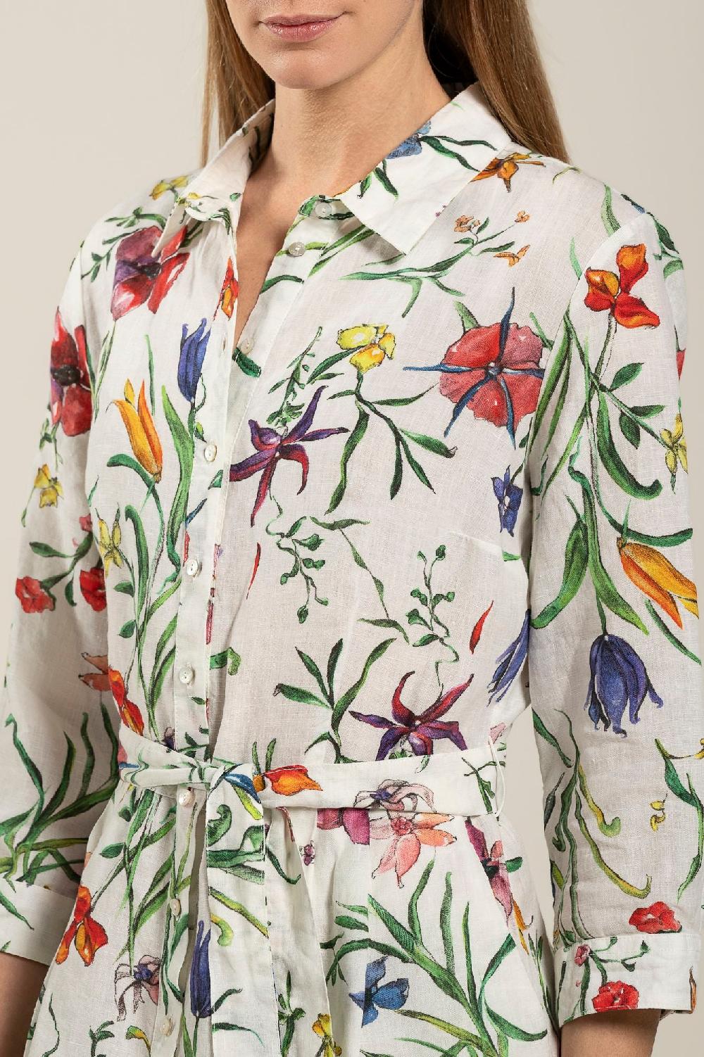 120% Lino Woman Provance Print Dress With Belt