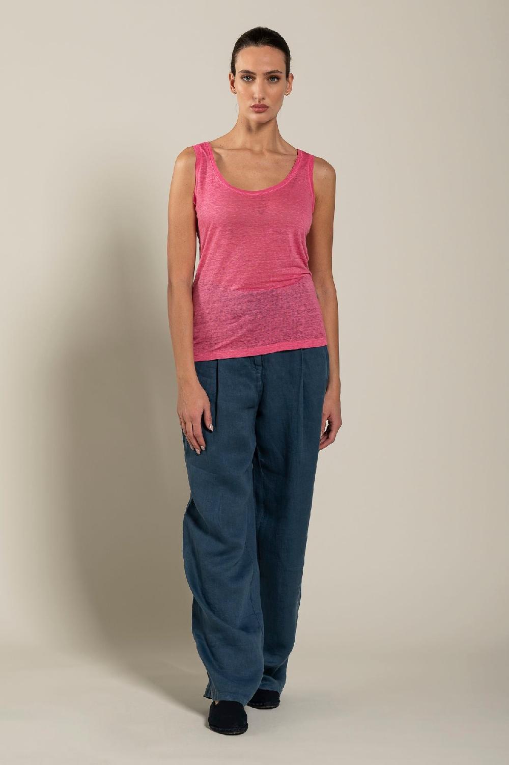 120% Lino Woman Round Neck Tank Top