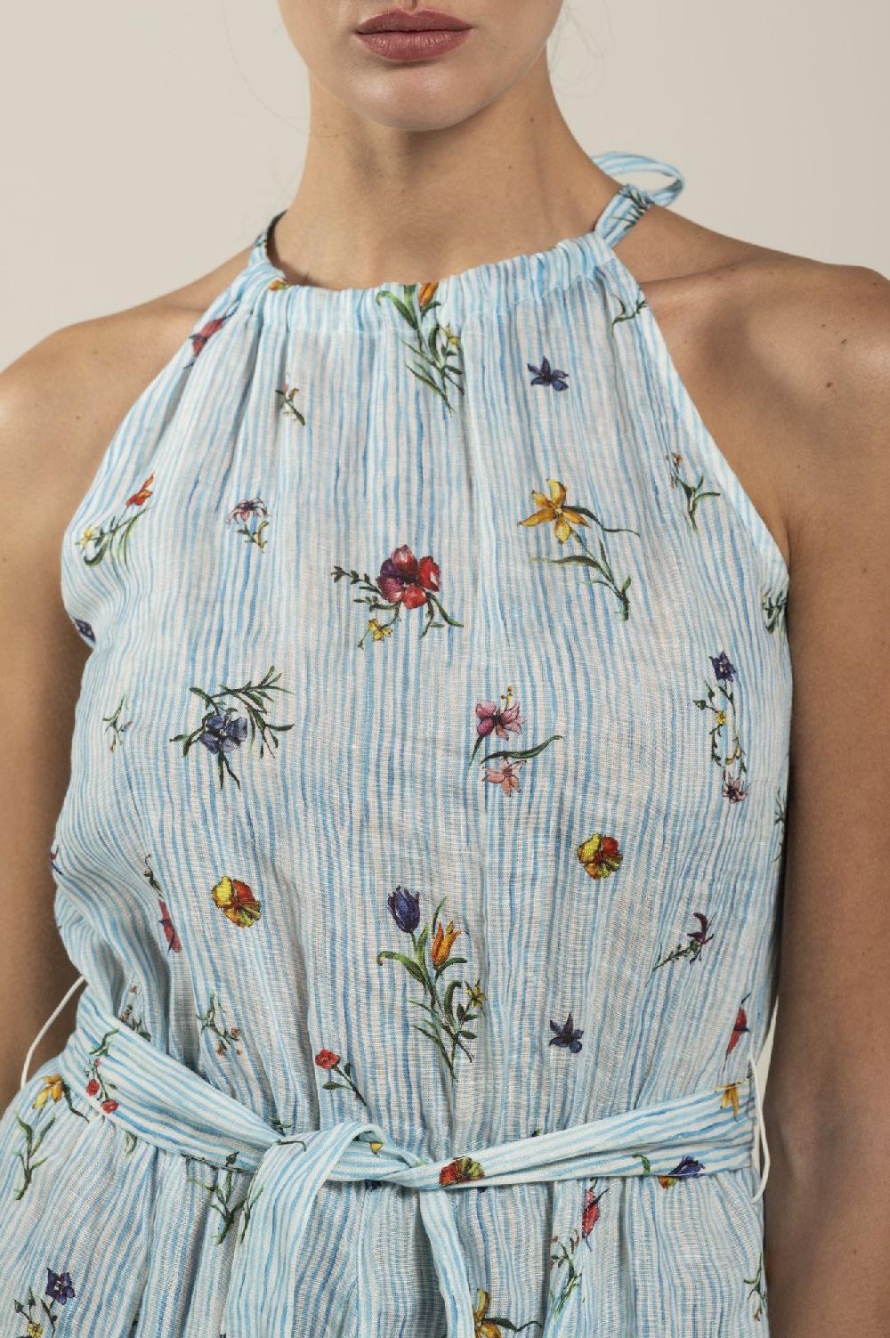 120% Lino Woman Striped Dress With Belt