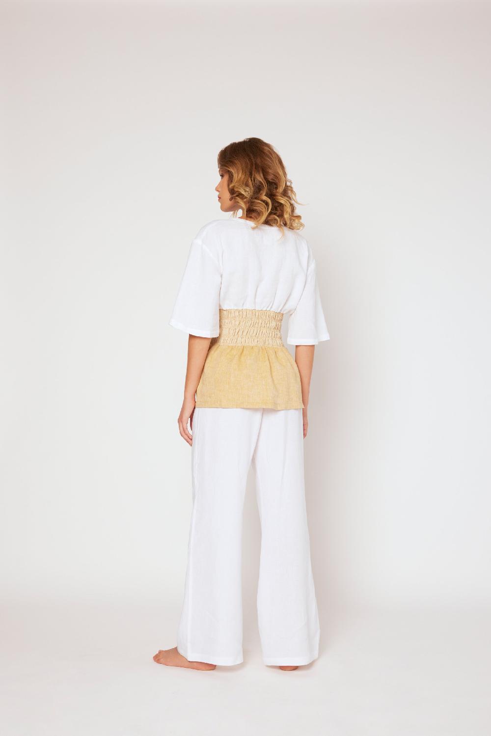 120% Lino Yarn-dyed Linen Top White/Beige