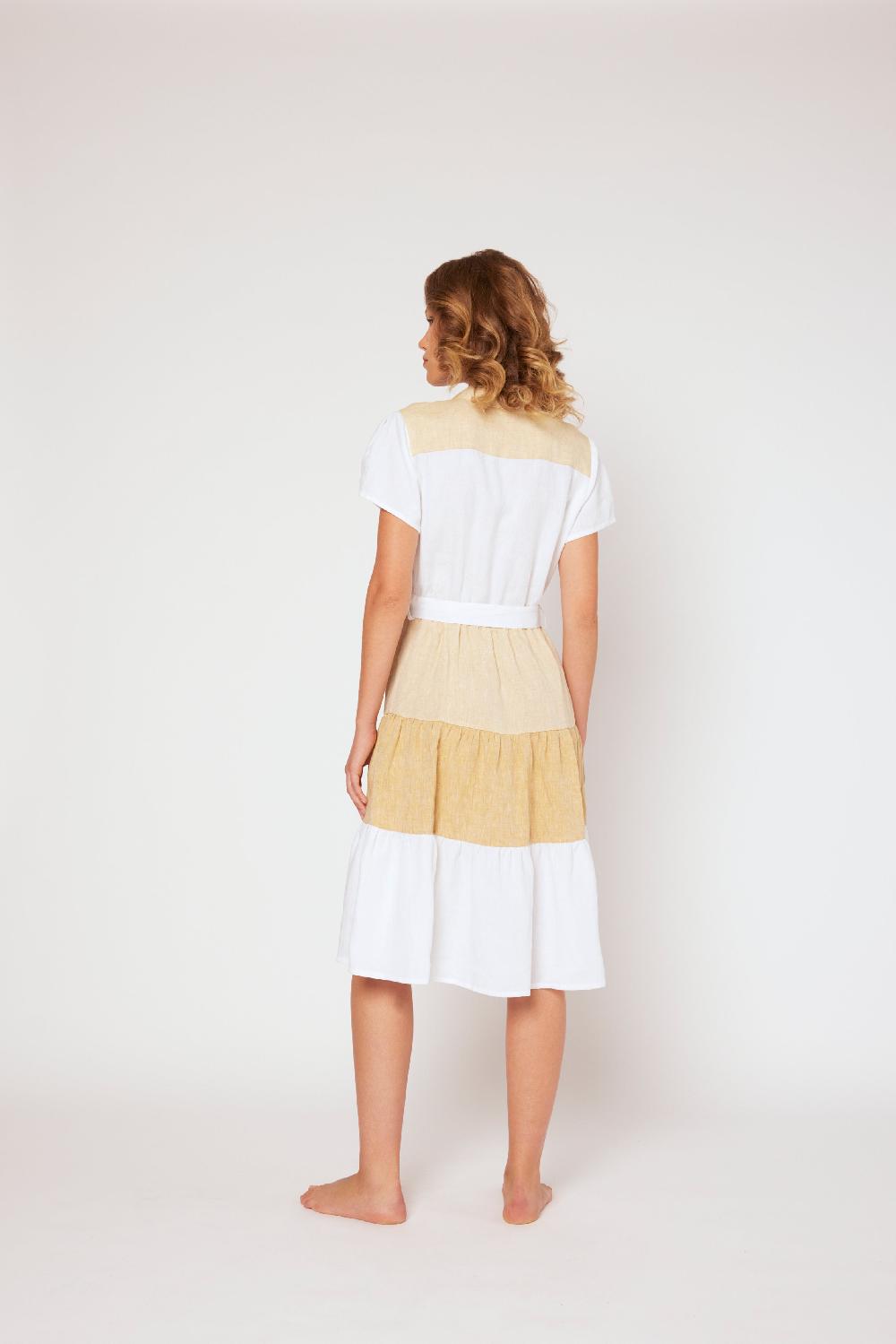 120% Lino Yarn-dyed Short Sleeve Dress