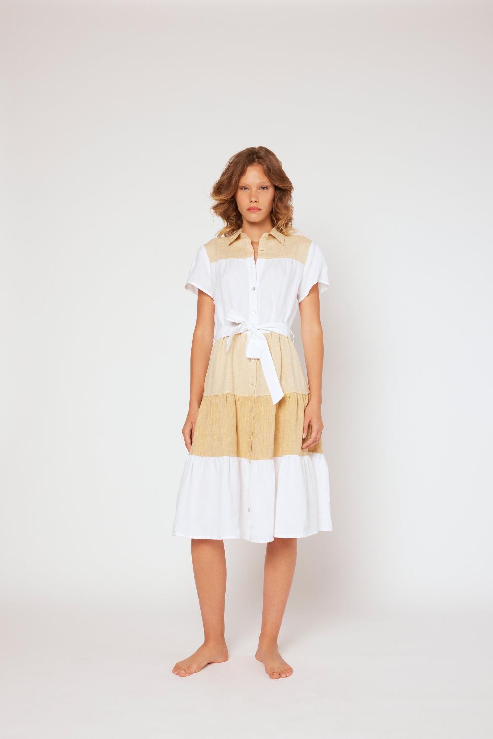 120% Lino Yarn-dyed short sleeve dress