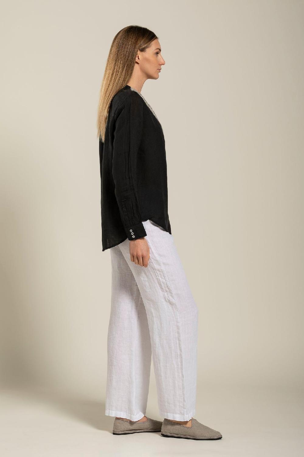 120% Lino Long Sleeve Blouse With V-Neck And Sequin Detail