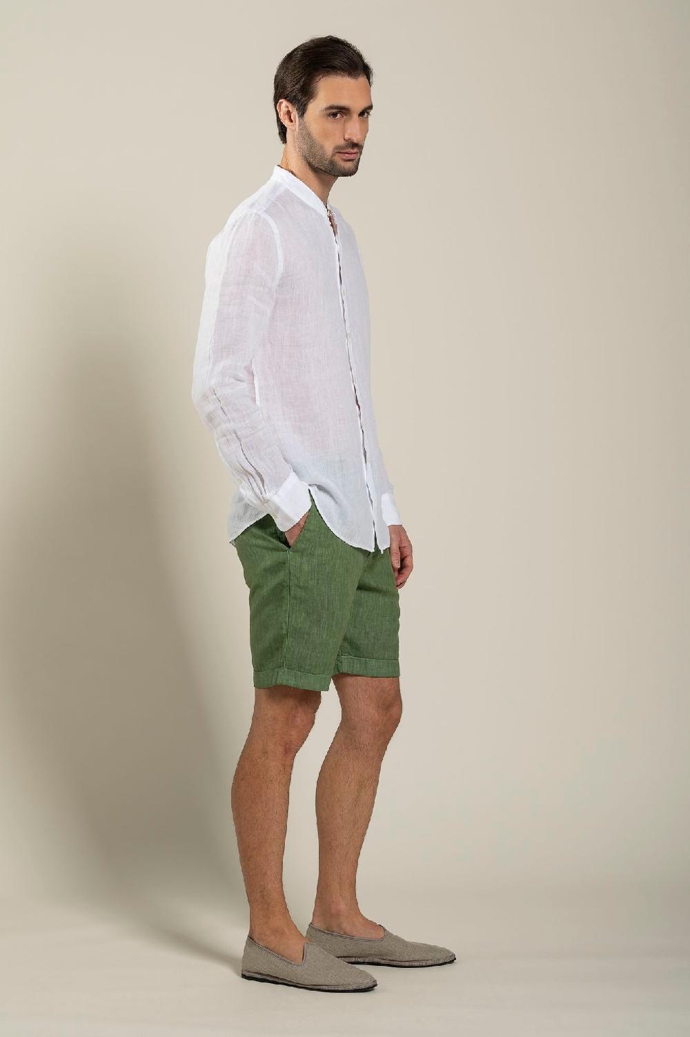 120% Lino Long Sleeve Man Slim Fit Mandarin Collar Shirt