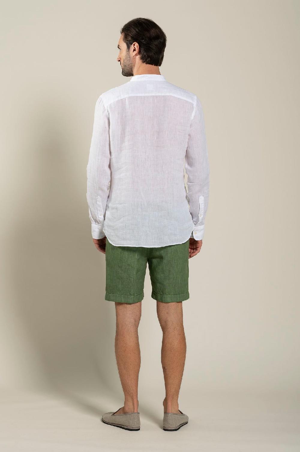 120% Lino Long Sleeve Man Slim Fit Mandarin Collar Shirt