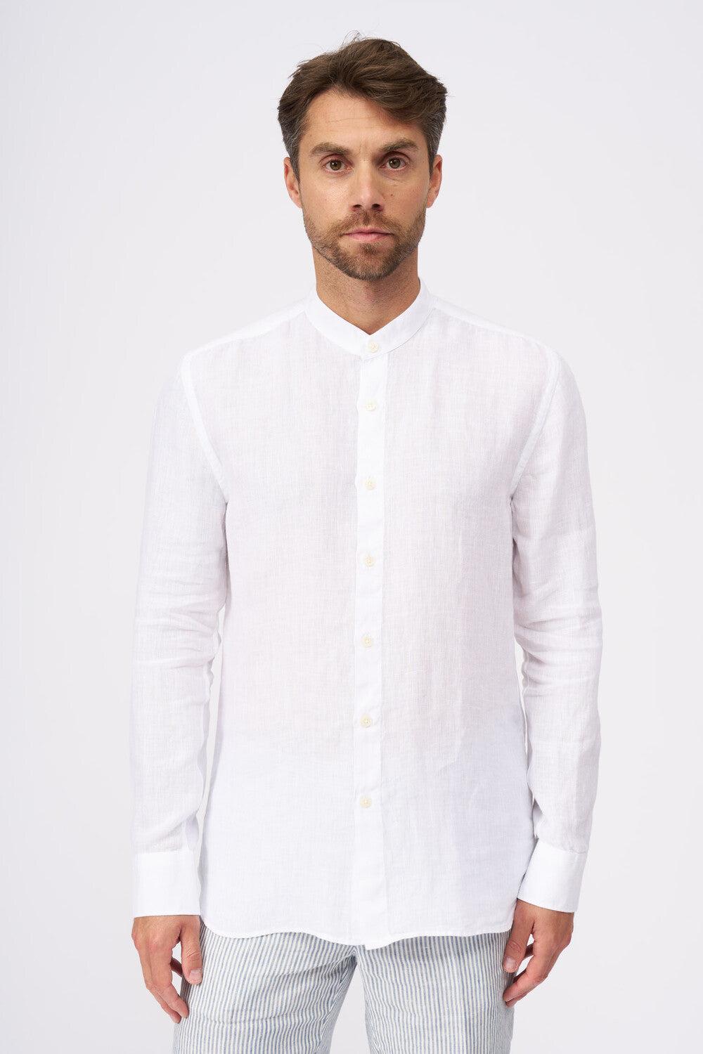 120% Lino Long Sleeve Man Slim Fit Mandarin Collar Shirt