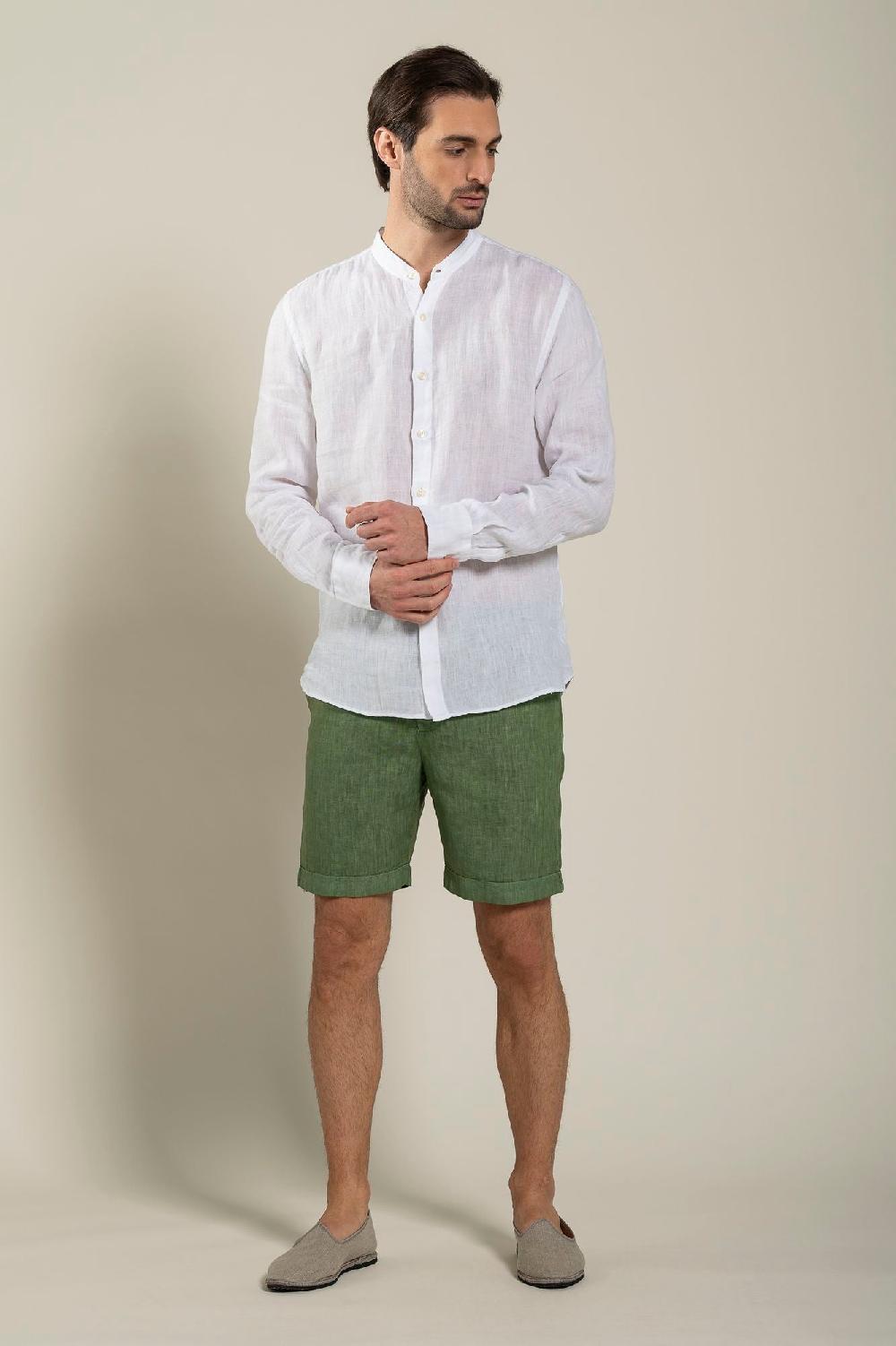 120% Lino Long Sleeve Man Slim Fit Mandarin Collar Shirt