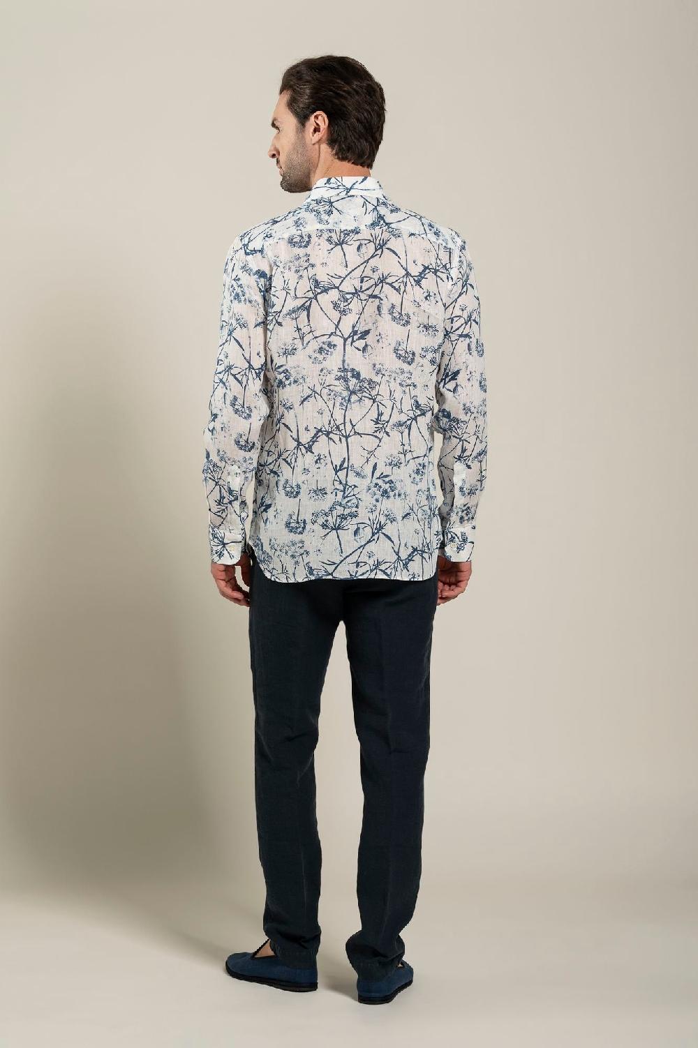 120% Lino Long Sleeve Man Slim Floral Patterned Fit Shirt