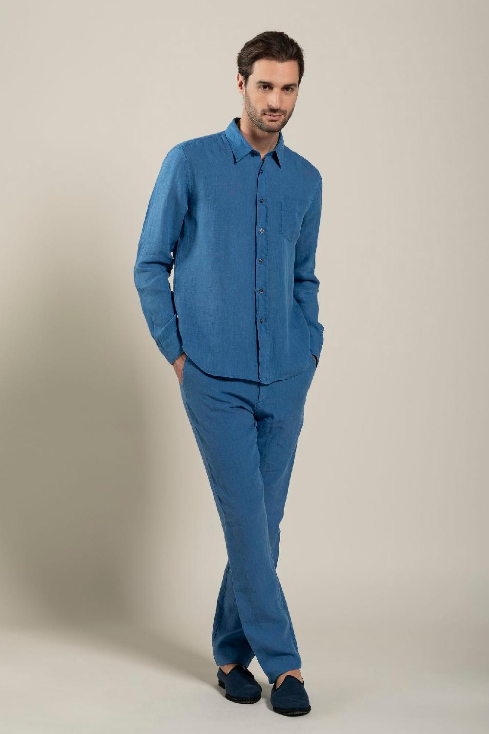 120% Lino Long Sleeve Regular Fit Man Shirt With Patch Pocket