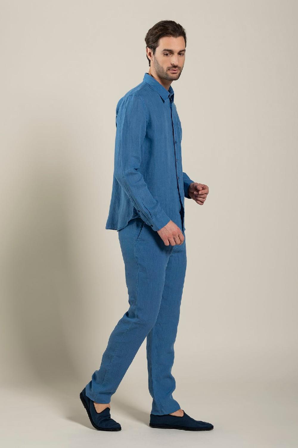 120% Lino Long Sleeve Regular Fit Man Shirt With Patch Pocket