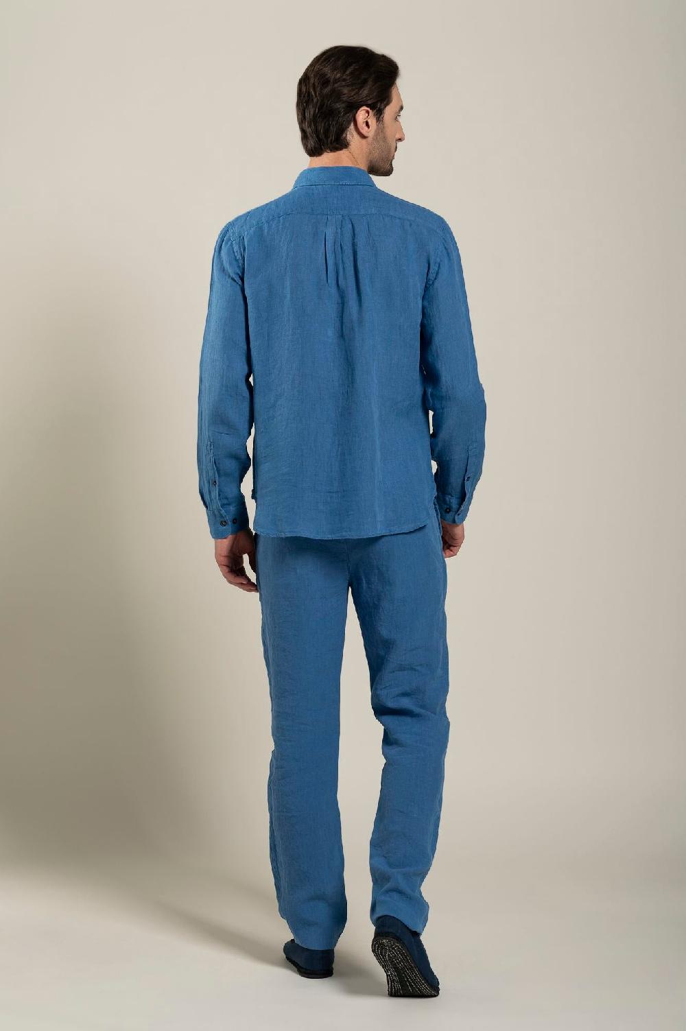 120% Lino Long Sleeve Regular Fit Man Shirt With Patch Pocket