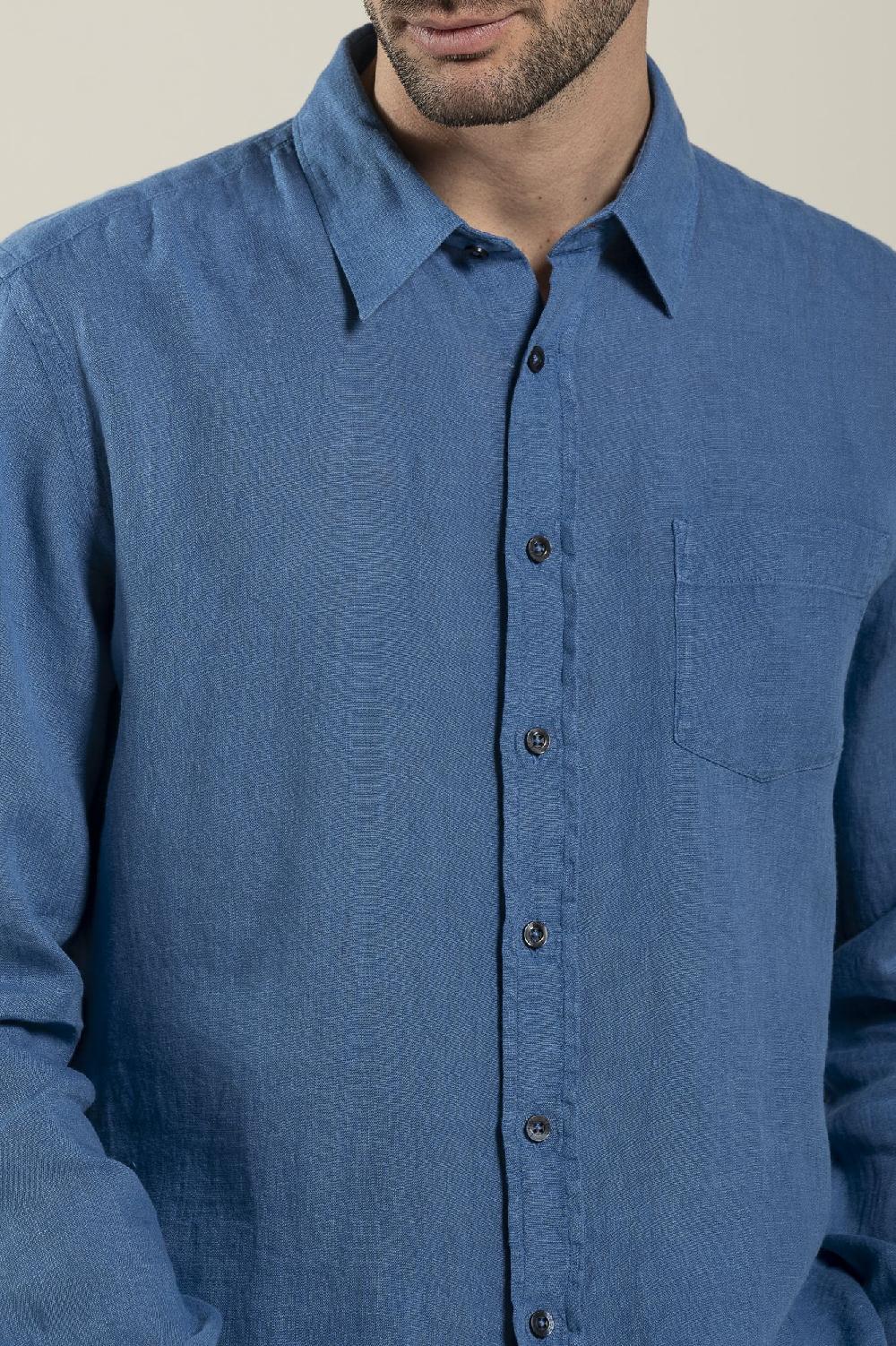 120% Lino Long Sleeve Regular Fit Man Shirt With Patch Pocket