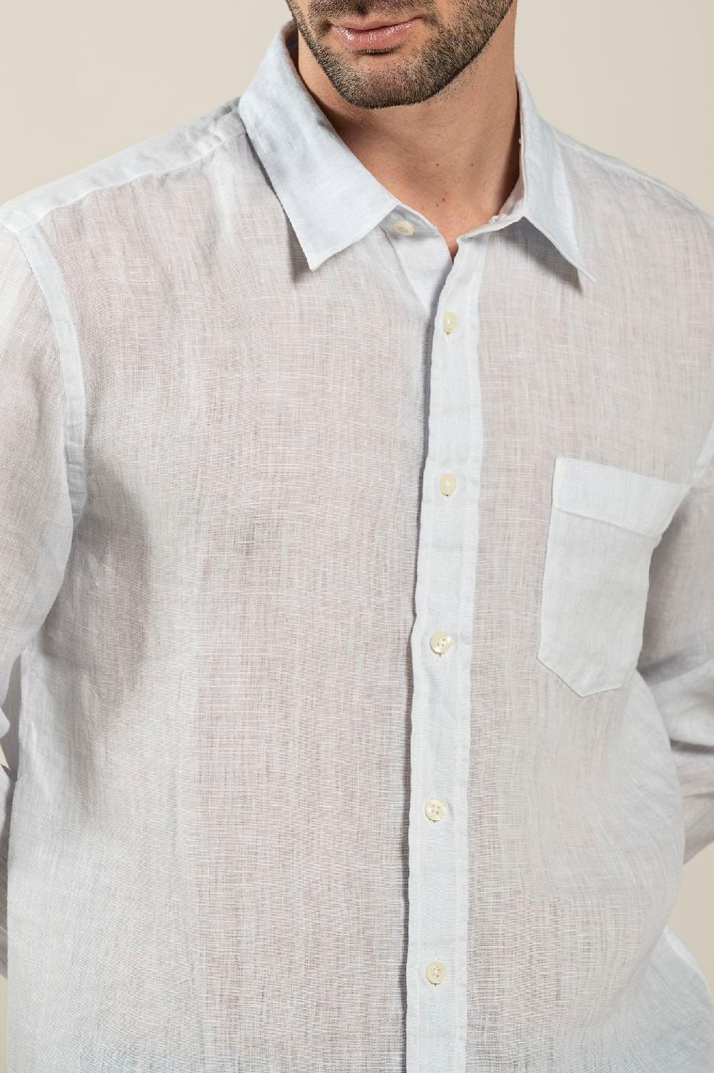 120% Lino Long Sleeve Regular Fit Man Shirt With Pocket